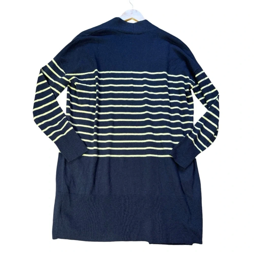Garnet Hill Striped Long Oversized Cardigan size XS Wool Organic Cotton
